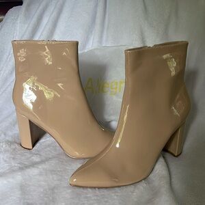 New Allegra K nude Patent leather high heel zip up boots women’s 10